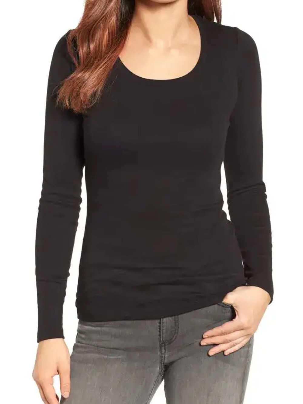 Caslon Scoop Neck Long Sleeve Cotton Knit Top - S